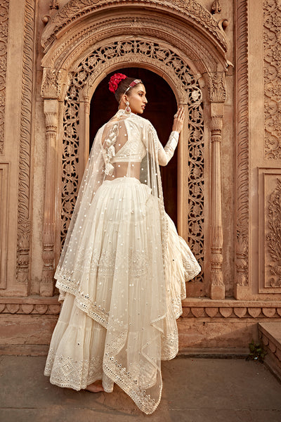 Preevin Off White Diamond Lehenga With Embroidered Dupatta indian designer wear online shopping melange singapore