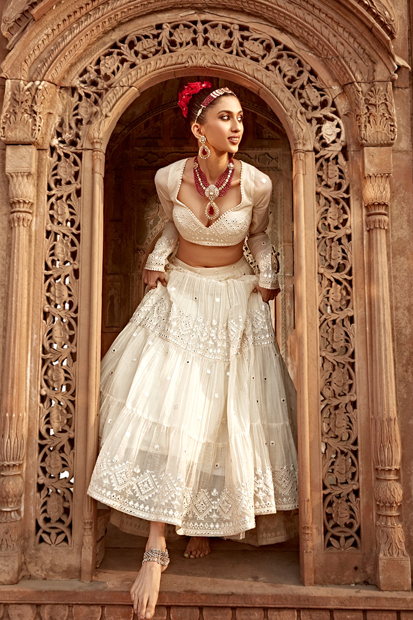 Preevin Off White Diamond Lehenga With Embroidered Dupatta indian designer wear online shopping melange singapore