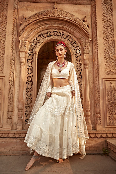 Preevin Off White Diamond Lehenga With Embroidered Dupatta indian designer wear online shopping melange singapore