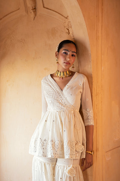 Preevin Off White Diamond Peplum Sharara indian designer wear online shopping melange singapore