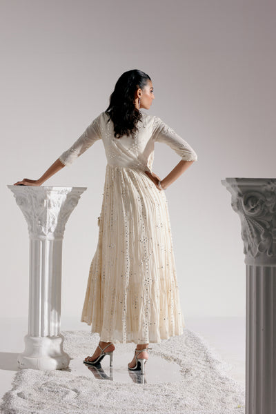 Preevin Off White Flower Angrakha with Embroidered Dupatta indian designer wear online shopping melange singapore