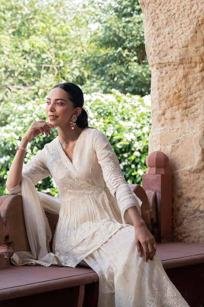 Preevin Off White Flower Peplum Sharara indian designer wear online shopping melange singapore