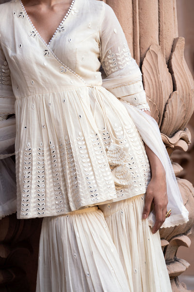 Preevin Off White Leaf Peplum Sharara indian designer wear online shopping melange singapore
