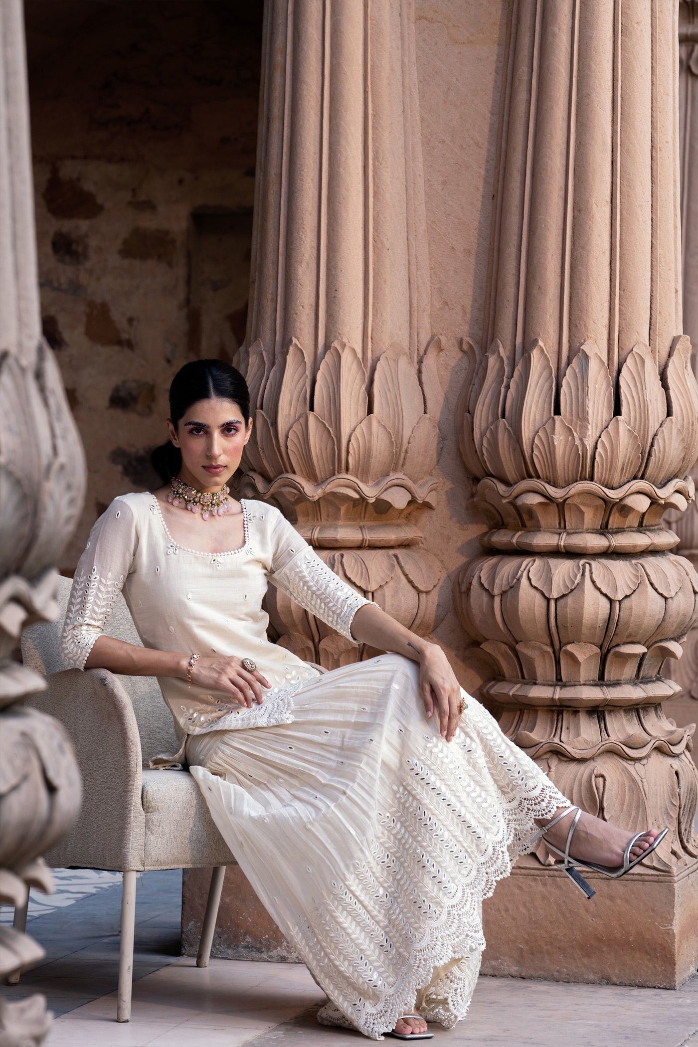 Preevin Off White Leaf Straight Sharara indian designer wear online shopping melange singapore