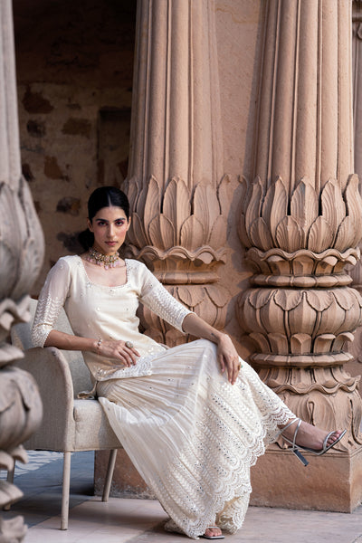 Preevin Off White Leaf Straight Sharara indian designer wear online shopping melange singapore
