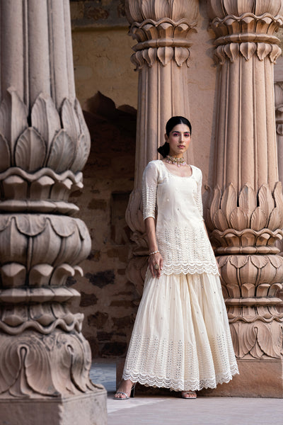 Preevin Off White Leaf Straight Sharara indian designer wear online shopping melange singapore
