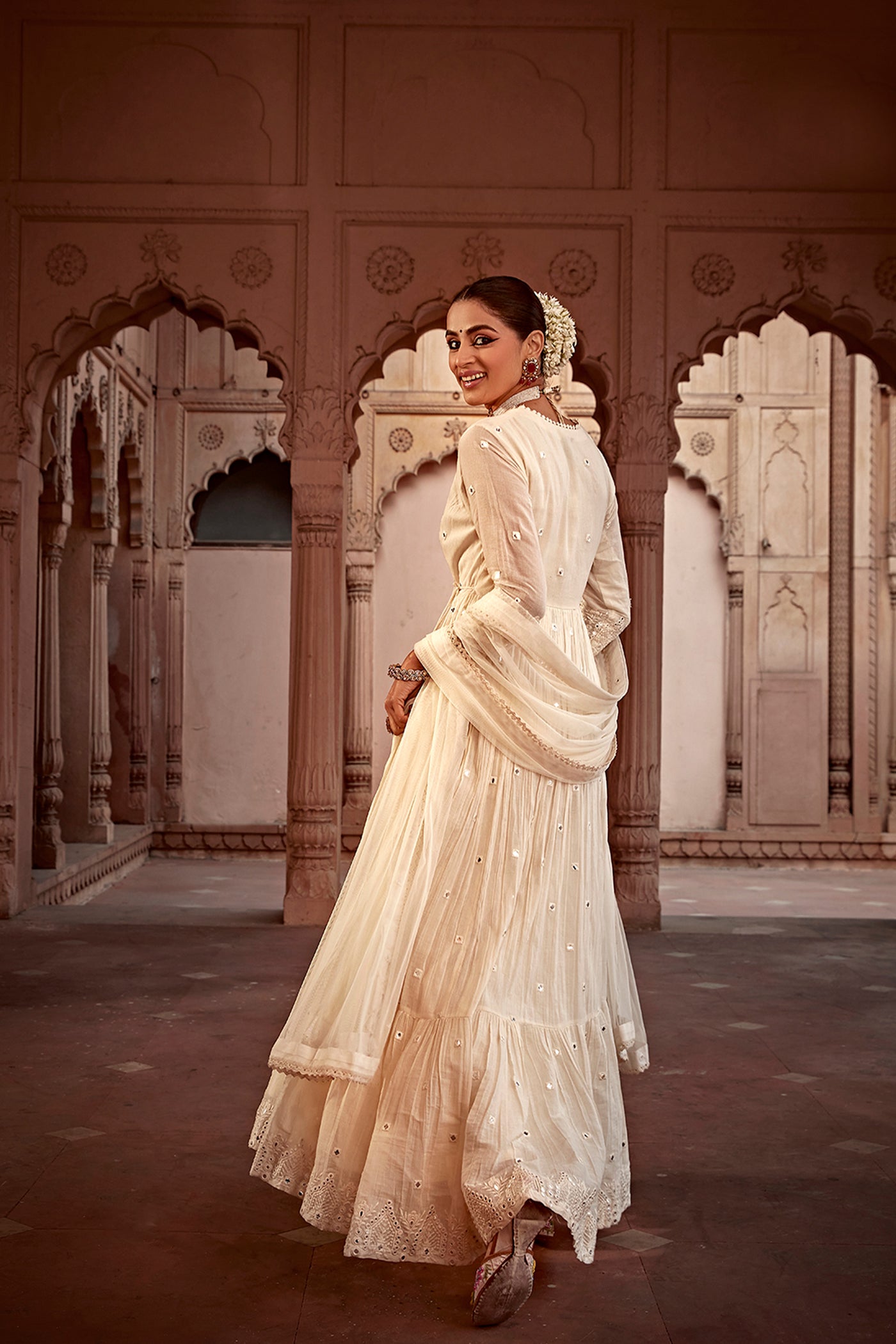 Preevin Off White Temple Angrakha indian designer wear online shopping melange singapore