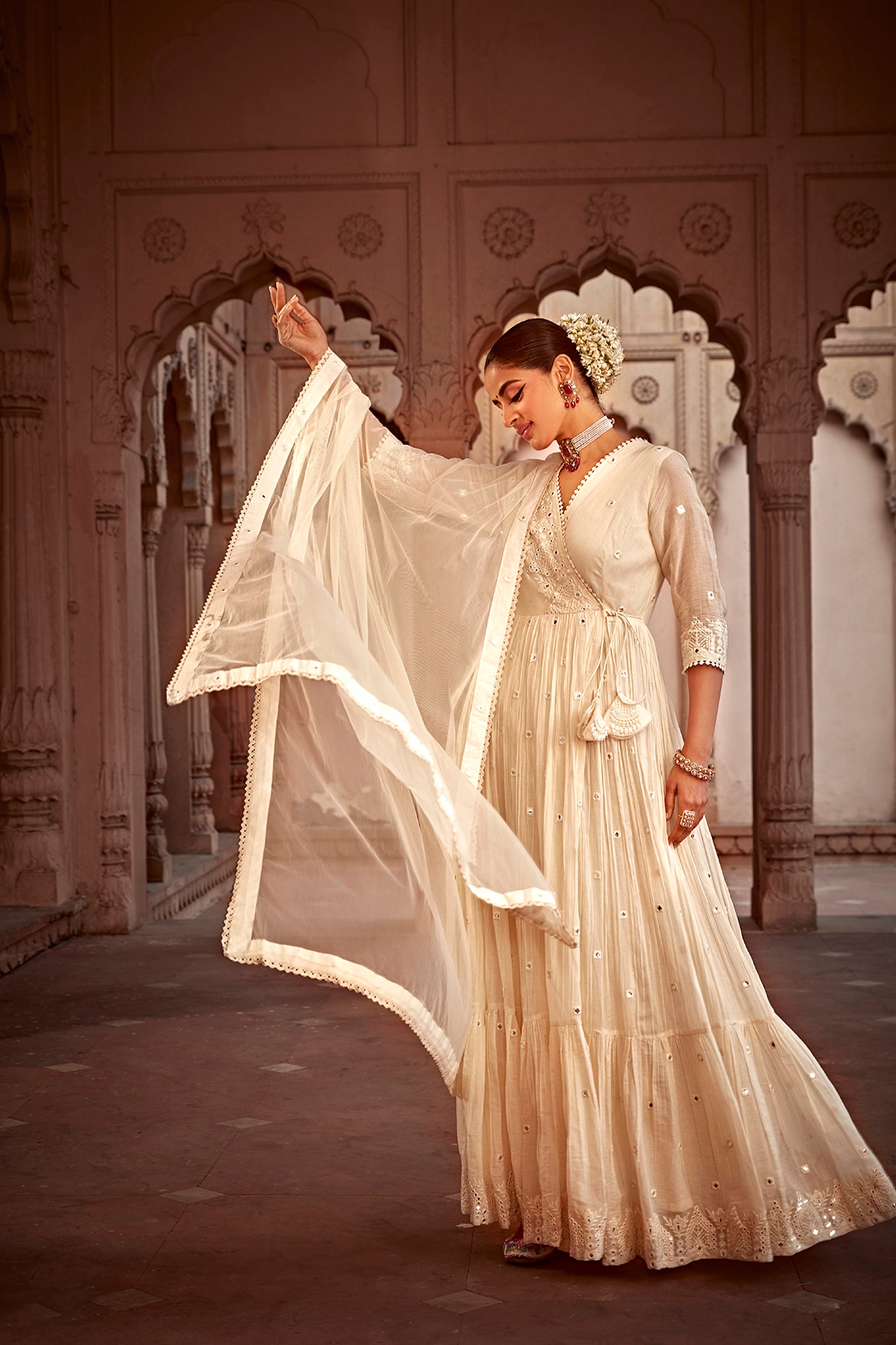 Preevin Off White Temple Angrakha indian designer wear online shopping melange singapore