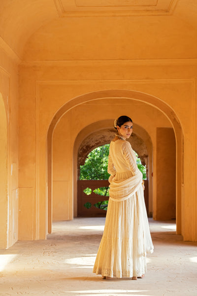 Preevin Off White Triangle Angrakha indian designer wear online shopping melange singapore