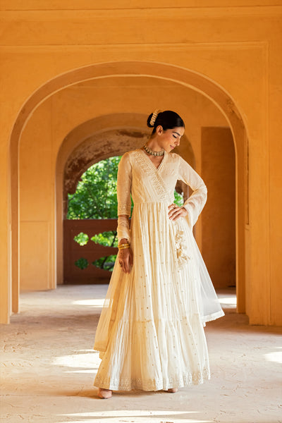 Preevin Off White Triangle Angrakha indian designer wear online shopping melange singapore