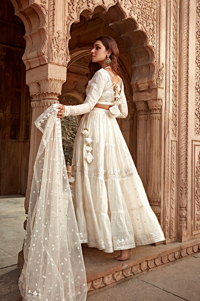 Preevin Off White Triangle Lehenga With Embroidered Dupatta indian designer wear online shopping melange singapore