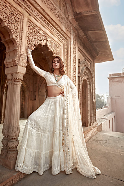 Preevin Off White Triangle Lehenga With Embroidered Dupatta indian designer wear online shopping melange singapore