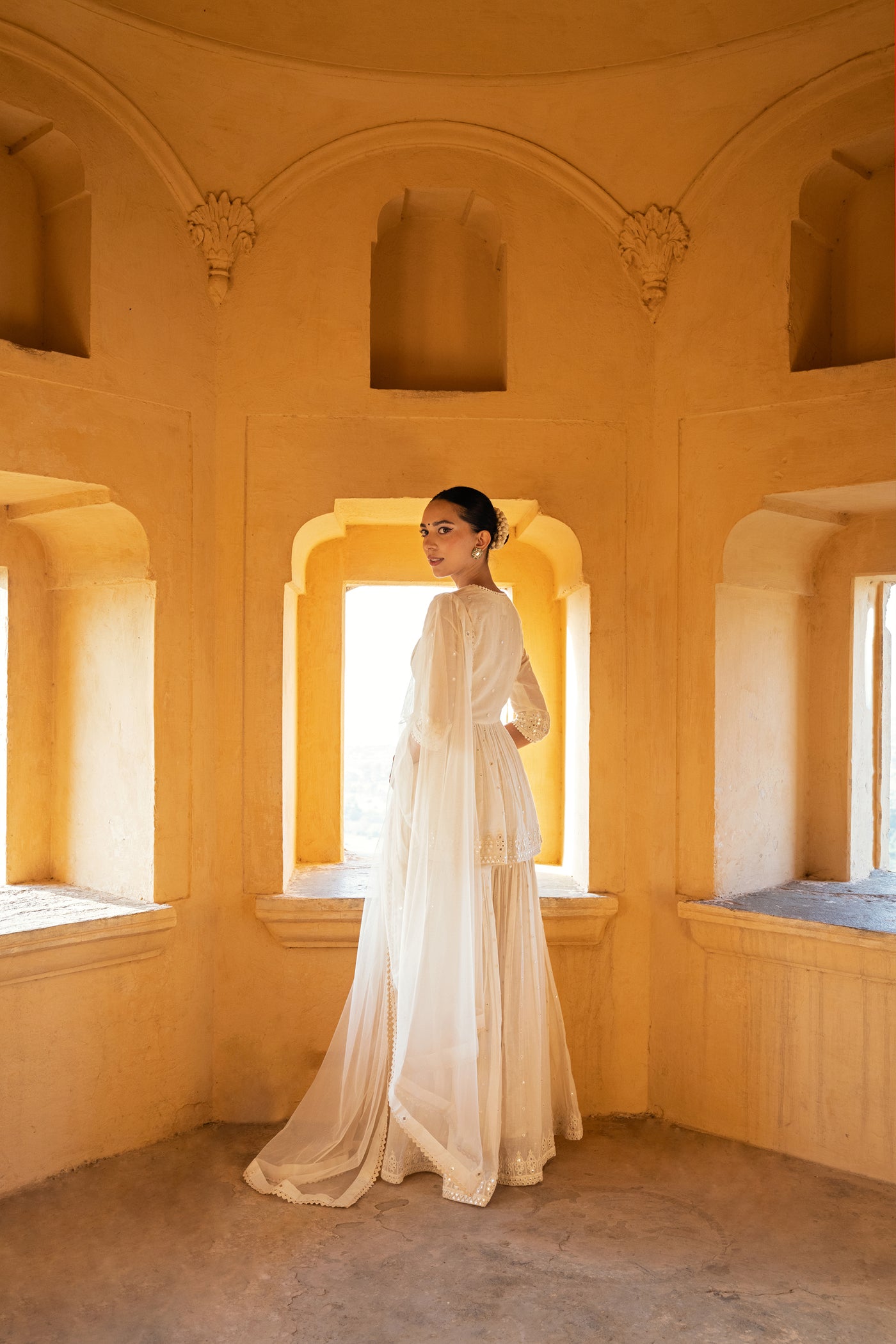Preevin Off White Triangle Peplum Sharara indian designer wear online shopping melange singapore