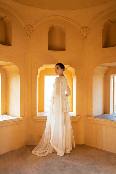 Preevin Off White Triangle Peplum Sharara indian designer wear online shopping melange singapore