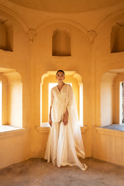 Preevin Off White Triangle Peplum Sharara indian designer wear online shopping melange singapore