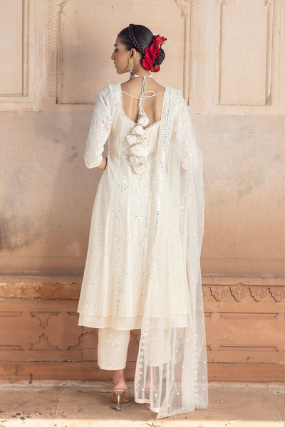 Preevin Off White Big Flower Anarkali With Dupatta indian designer wear online shopping melange singapore