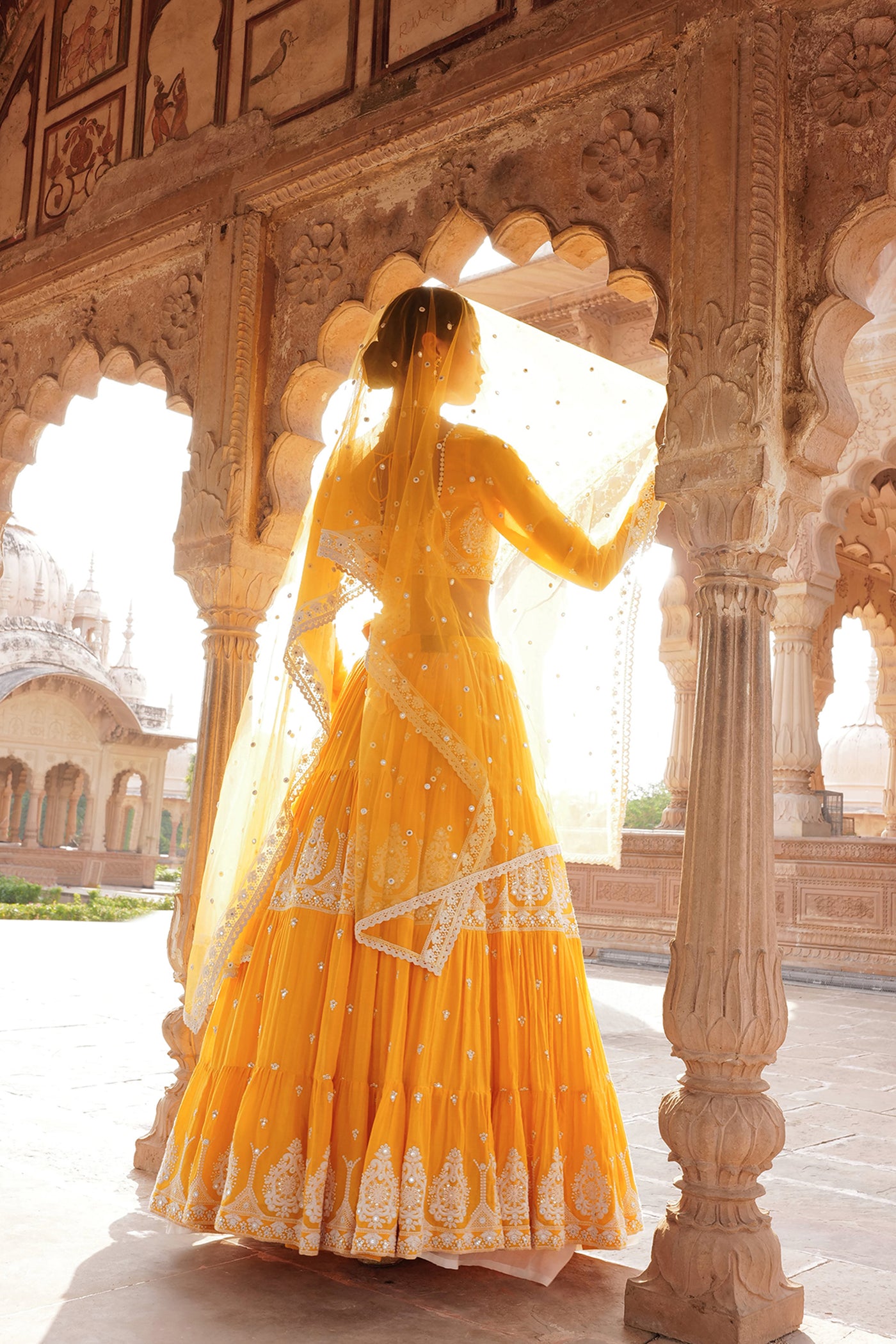 Preevin Orange Tower Lehenga with Embroidered Dupatta indian designer wear online shopping melange singapore