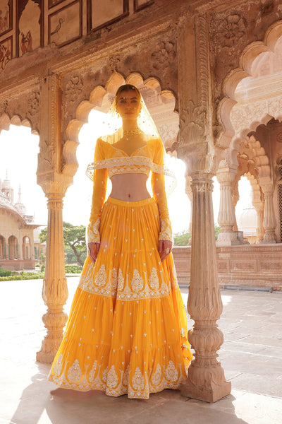 Preevin Orange Tower Lehenga with Embroidered Dupatta indian designer wear online shopping melange singapore