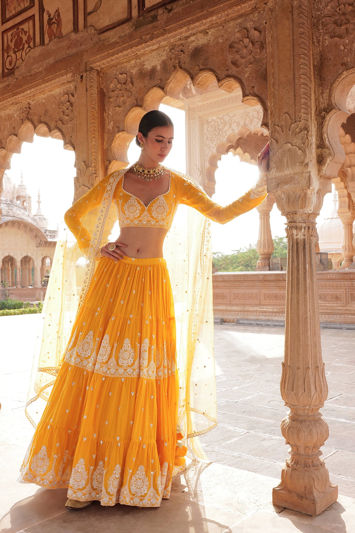 Preevin Orange Tower Lehenga with Embroidered Dupatta indian designer wear online shopping melange singapore