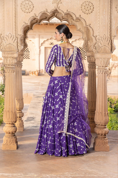 Preevin Purple Sk Bk Lehenga With Embroidered Dupatta indian designer wear online shopping melange singapore