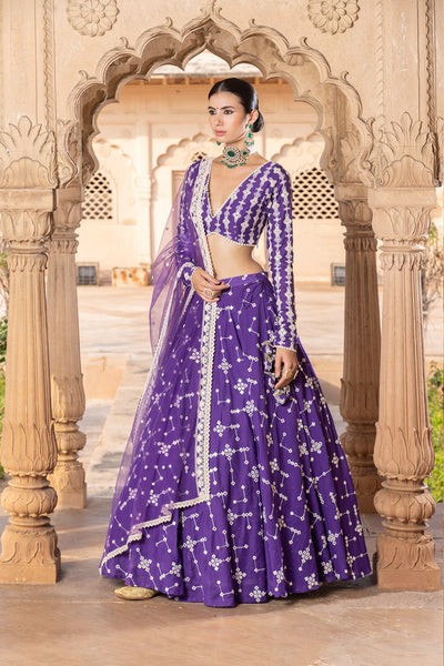 Preevin Purple Sk Bk Lehenga With Embroidered Dupatta indian designer wear online shopping melange singapore