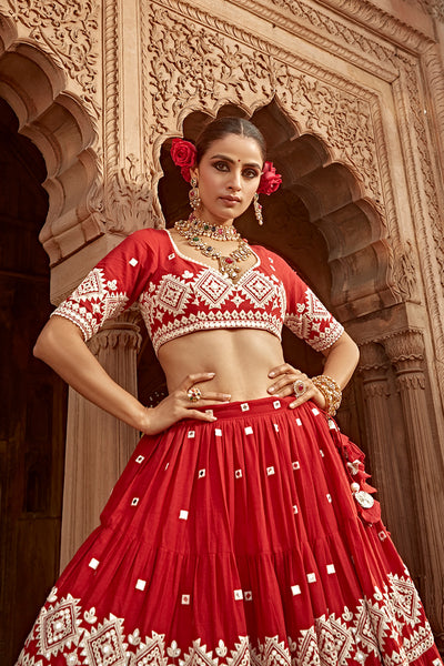 Preevin Red Diamond Lehenga with Embroidered Dupatta indian designer wear online shopping melange singapore