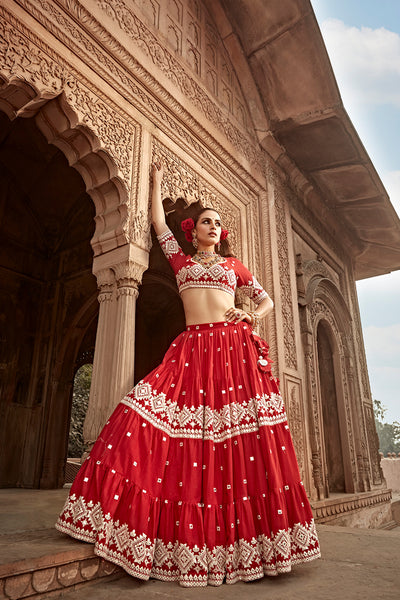 Preevin Red Diamond Lehenga with Embroidered Dupatta indian designer wear online shopping melange singapore
