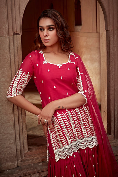 Preevin Red Leaf Straight Sharara indian designer wear online shopping melange singapore