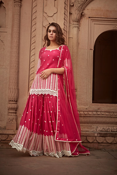 Preevin Red Leaf Straight Sharara indian designer wear online shopping melange singapore
