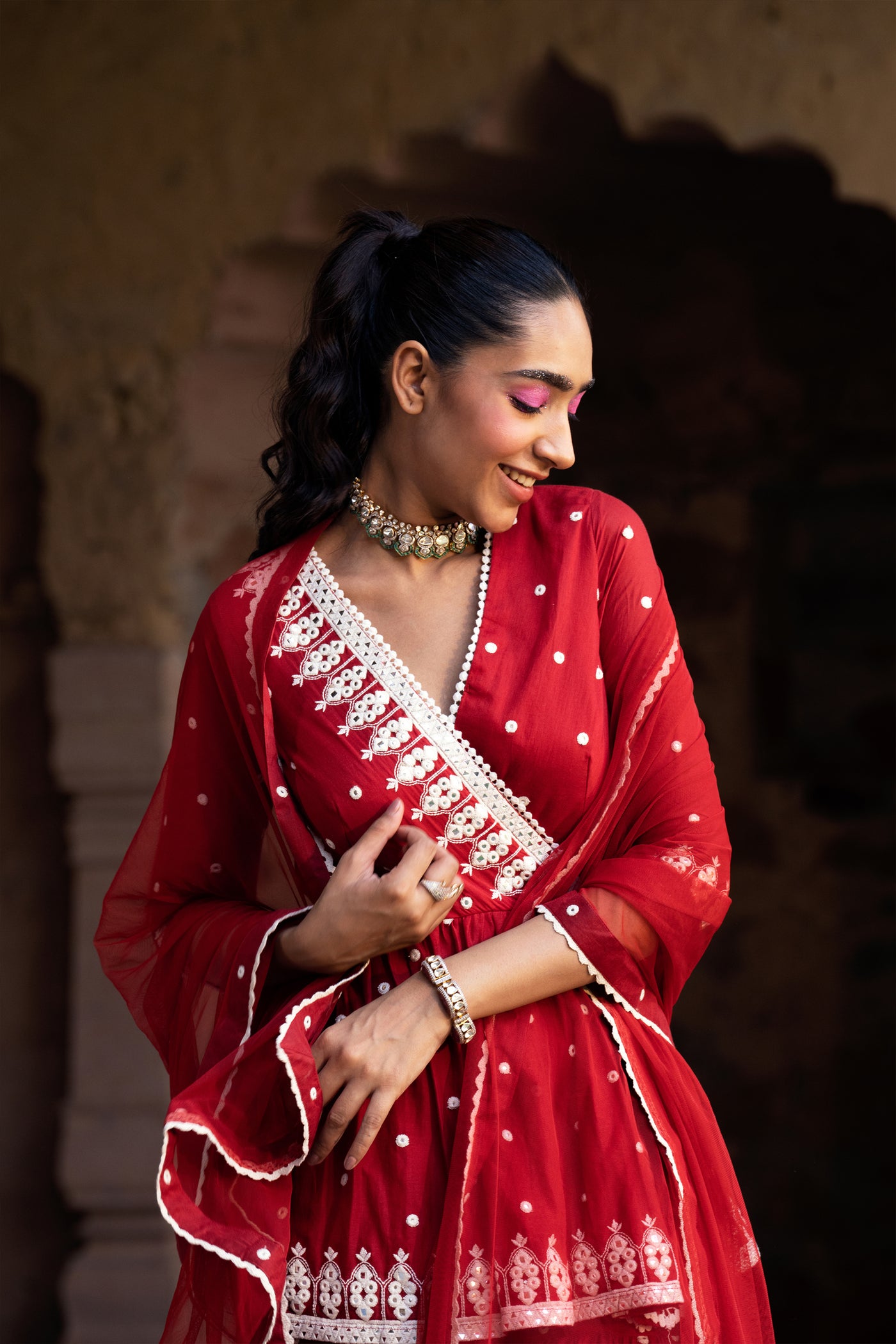 Preevin Red Triangle Peplum Sharara indian designer wear online shopping melange singapore