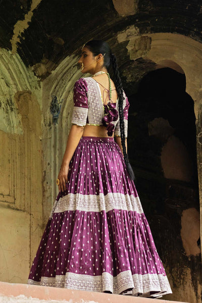 Preevin Wine Big Border Lehenga With Embroidered Dupatta indian designer wear online shopping melange singapore 