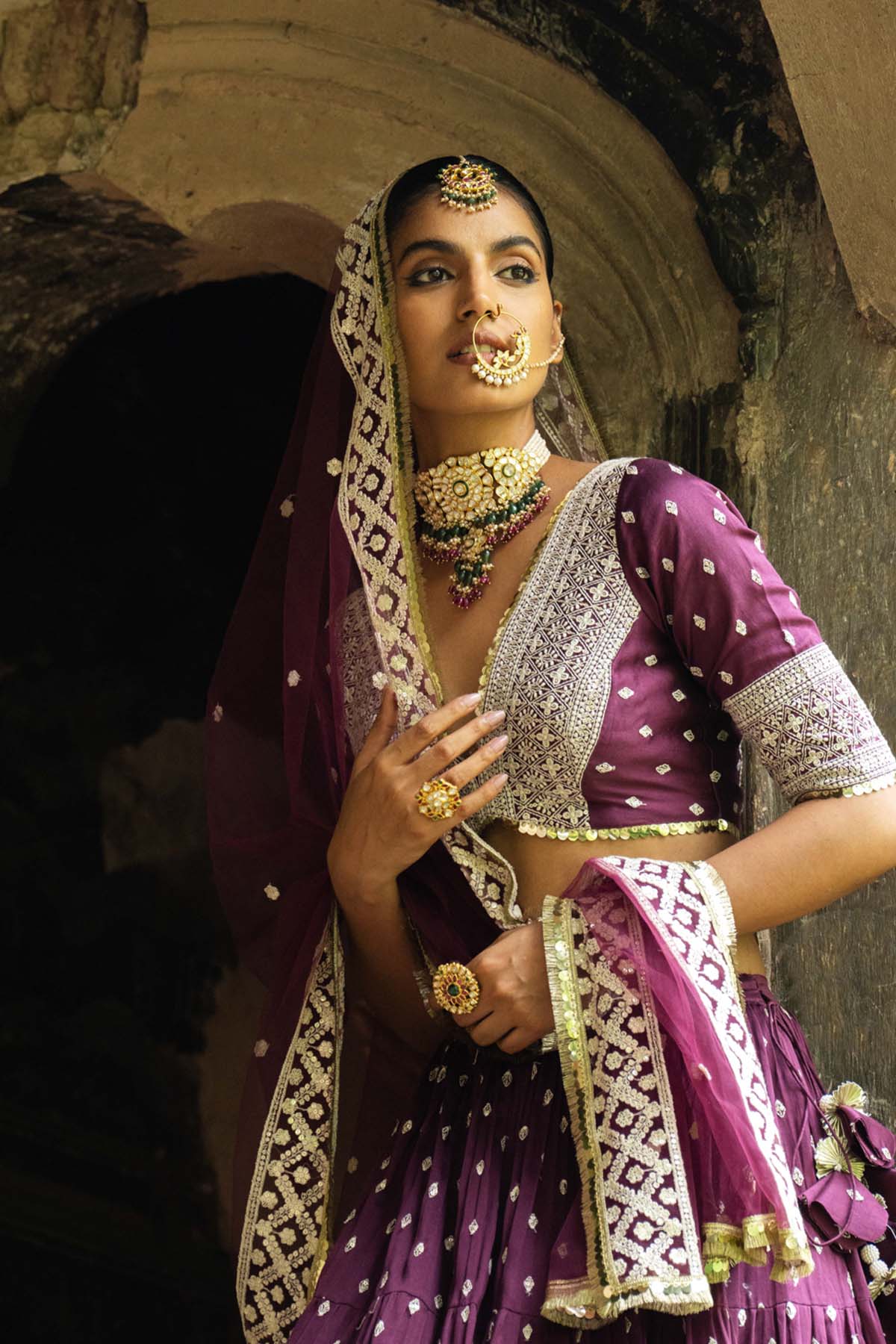 Preevin Wine Big Border Lehenga With Embroidered Dupatta indian designer wear online shopping melange singapore 