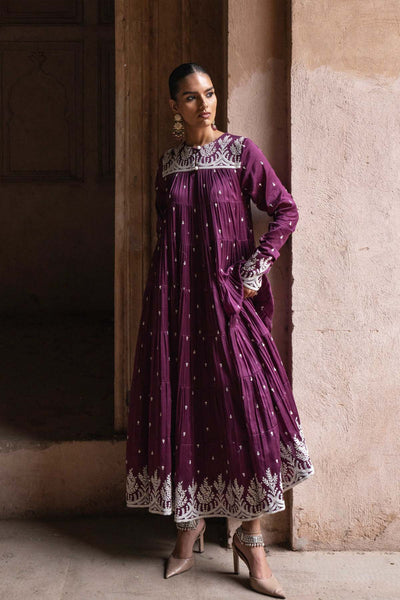 Preevin Wine Forest 8 Layer All Over Embroided Anarkali indian designer wear online shopping melange singapore 