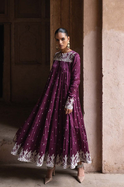 Preevin Wine Forest 8 Layer All Over Embroided Anarkali indian designer wear online shopping melange singapore 