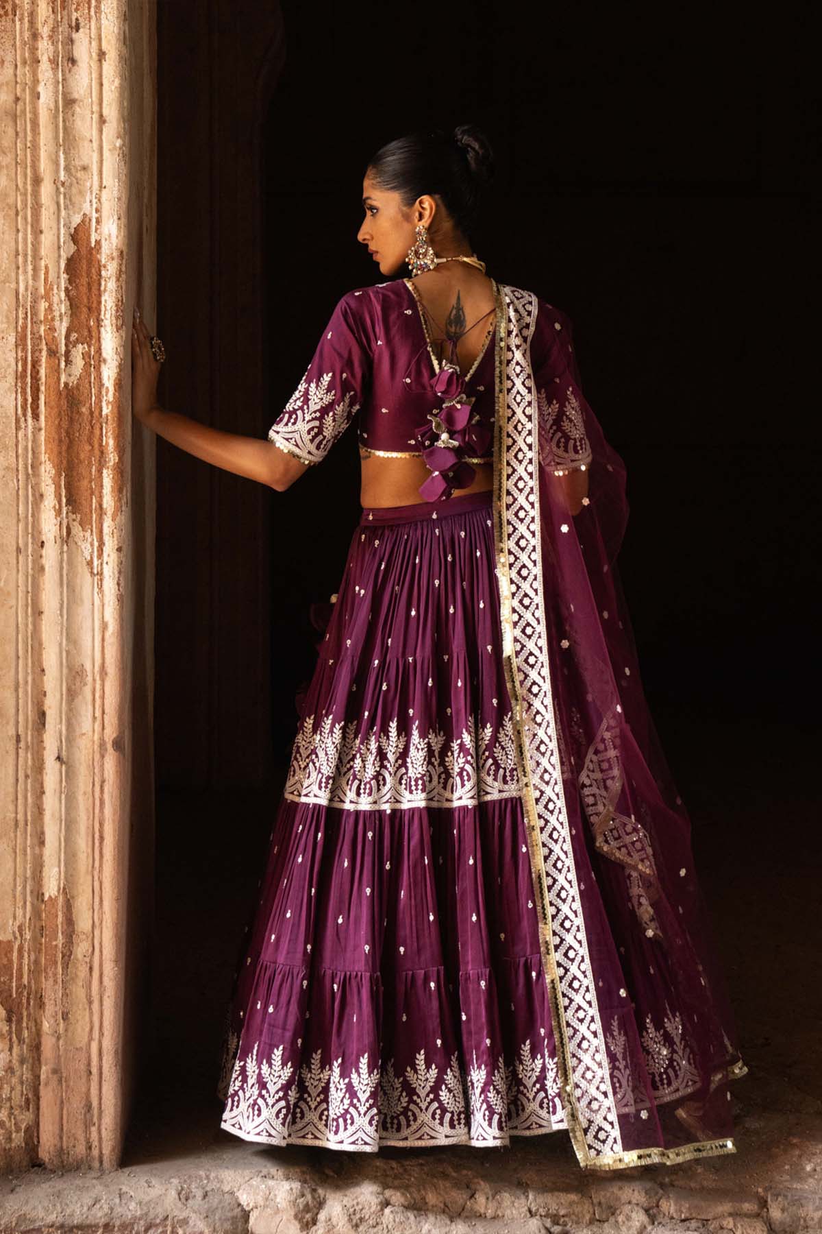 Preevin Wine Forest Lehenga With Embroidered Dupatta indian designer wear online shopping melange singapore 