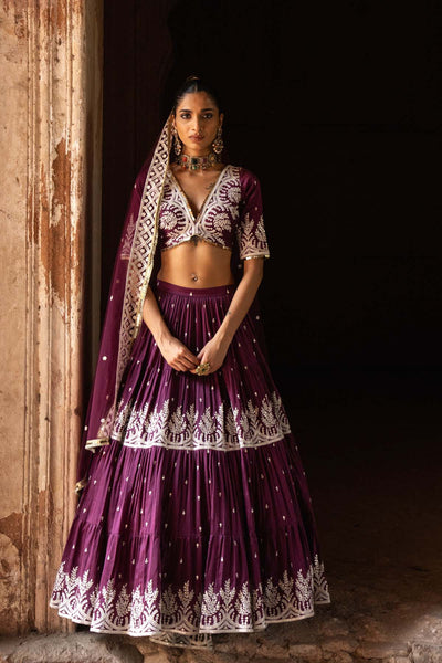Preevin Wine Forest Lehenga With Embroidered Dupatta indian designer wear online shopping melange singapore 