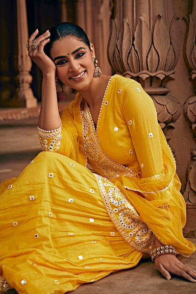Preevin Yellow Circle Peplum Sharara indian designer wear online shopping melange singapore