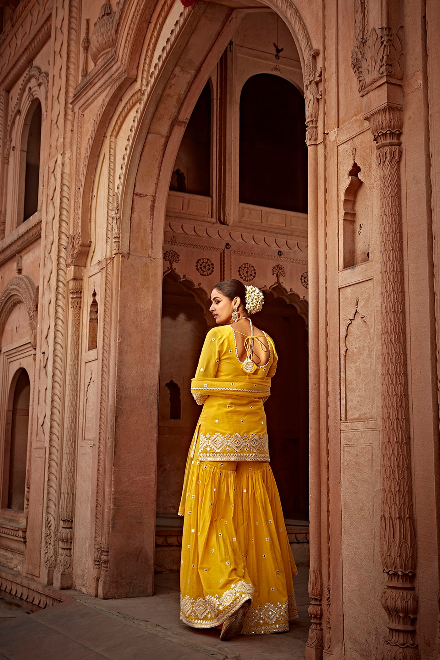 Preevin Yellow Diamond Straight Sharara indian designer wear online shopping melange singapore