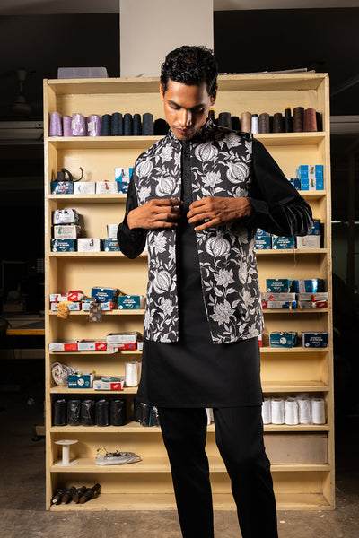 Project Bandi Black Anar Open Bandi With Matching Kurta Pajama Set indian designer wear online shopping melange singapore
