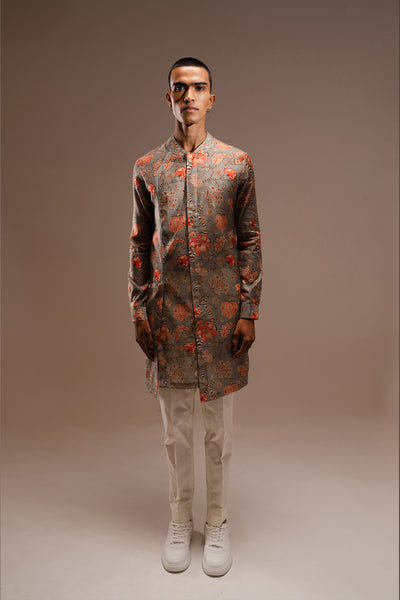 Project Bandi Grey Hamdard Long Kurta Pajama Set indian designer wear online shopping melange singapore