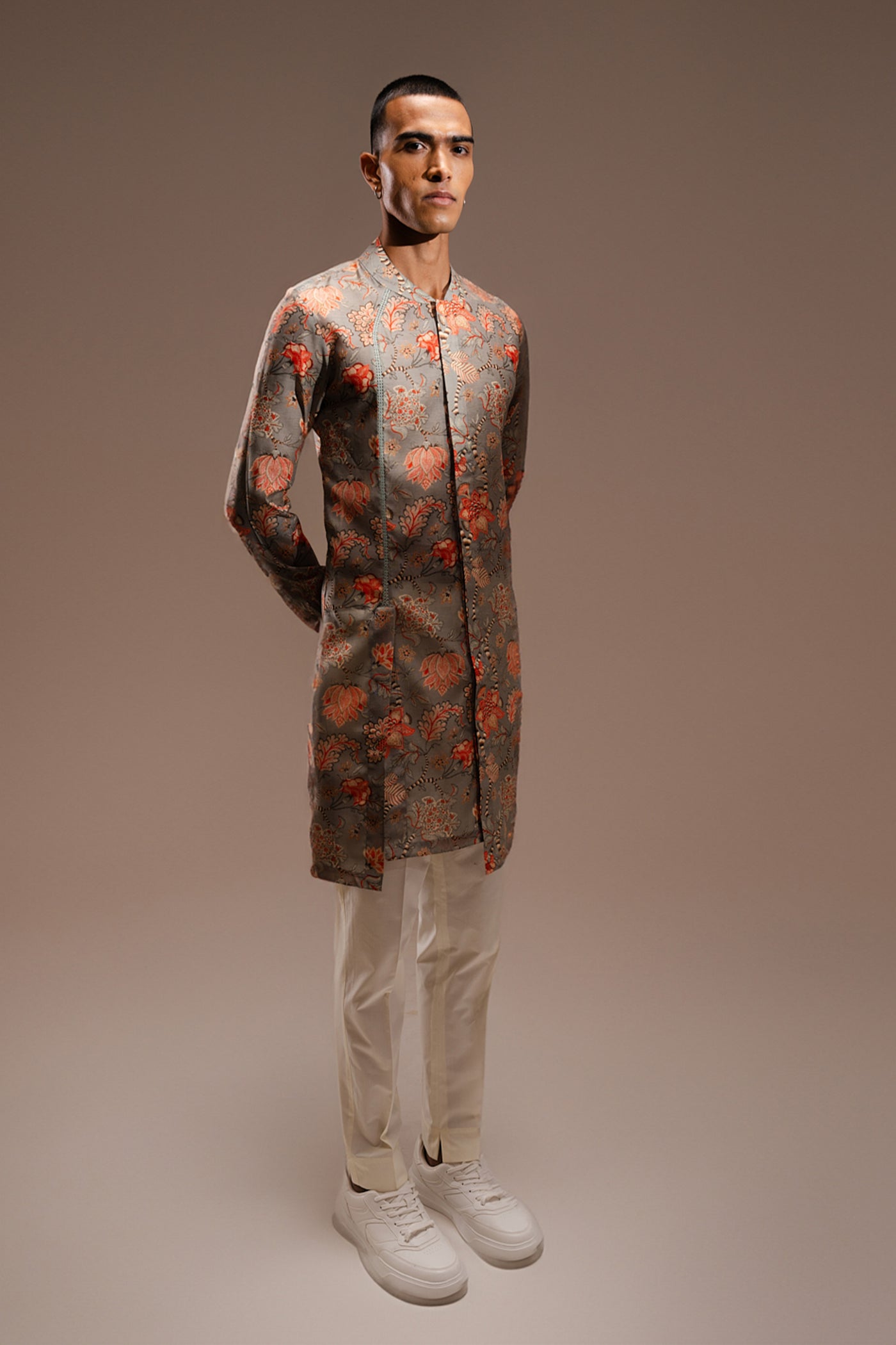 Project Bandi Grey Hamdard Long Kurta Pajama Set indian designer wear online shopping melange singapore