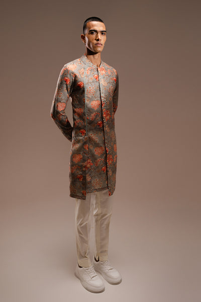 Project Bandi Grey Hamdard Long Kurta Pajama Set indian designer wear online shopping melange singapore