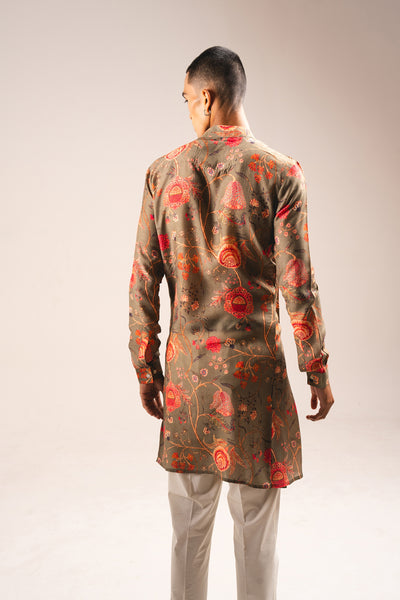 Project Bandi Khakhi Garden of Eden Pleated Kurta Pajama Set indian designer wear online shopping melange singapore