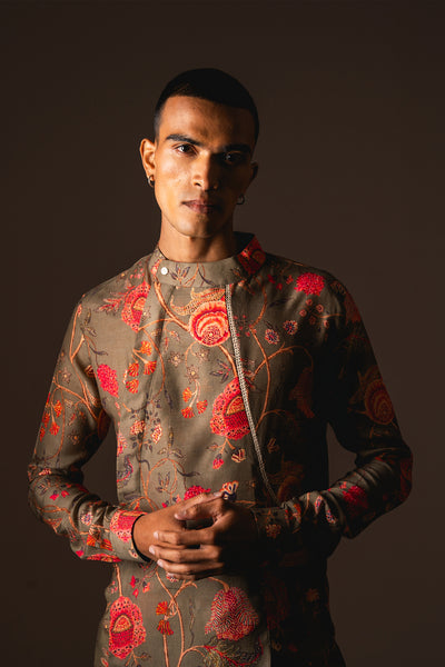 Project Bandi Khakhi Garden of Eden Pleated Kurta Pajama Set indian designer wear online shopping melange singapore