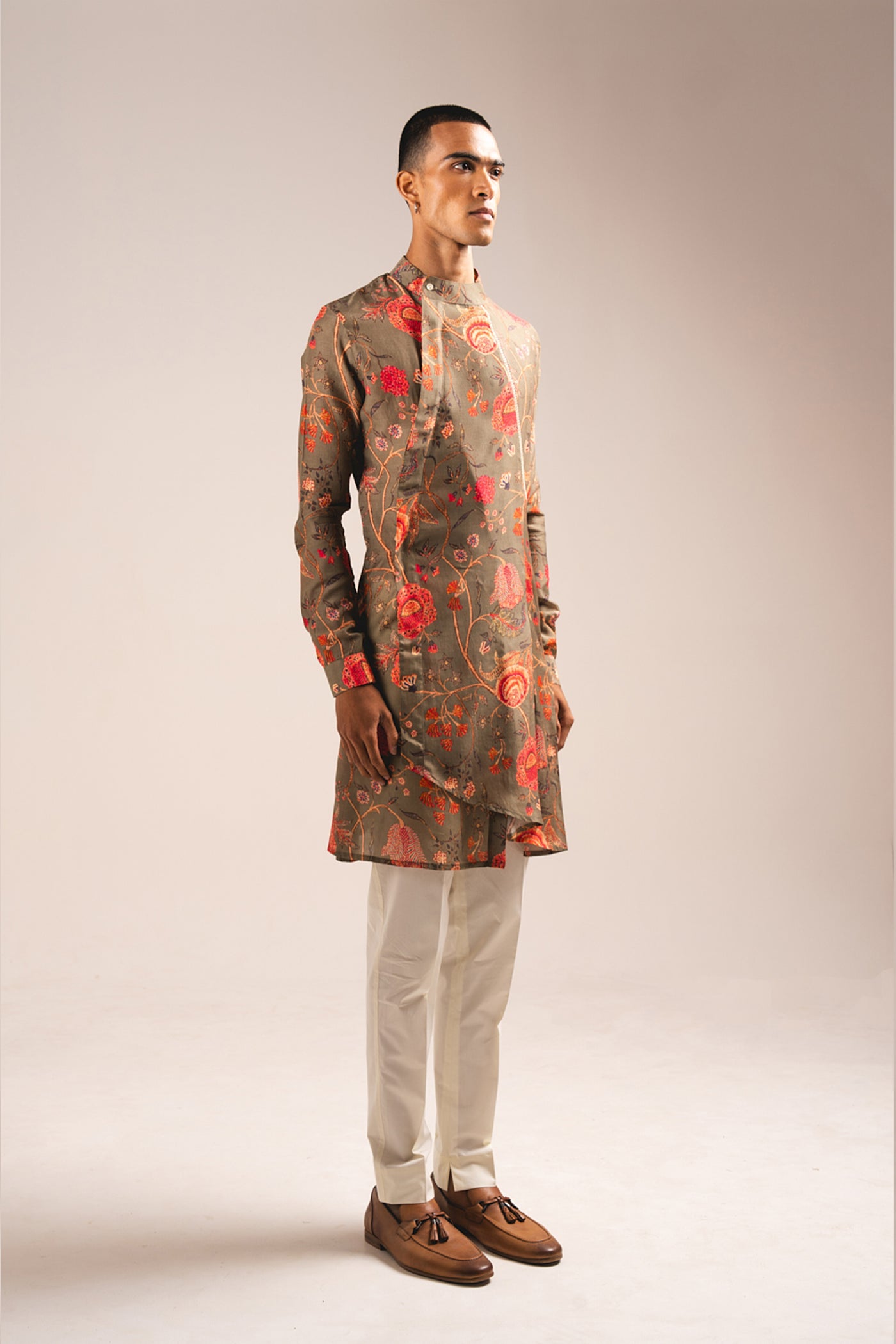 Project Bandi Khakhi Garden of Eden Pleated Kurta Pajama Set indian designer wear online shopping melange singapore