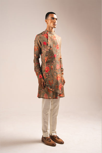 Project Bandi Khakhi Garden of Eden Pleated Kurta Pajama Set indian designer wear online shopping melange singapore