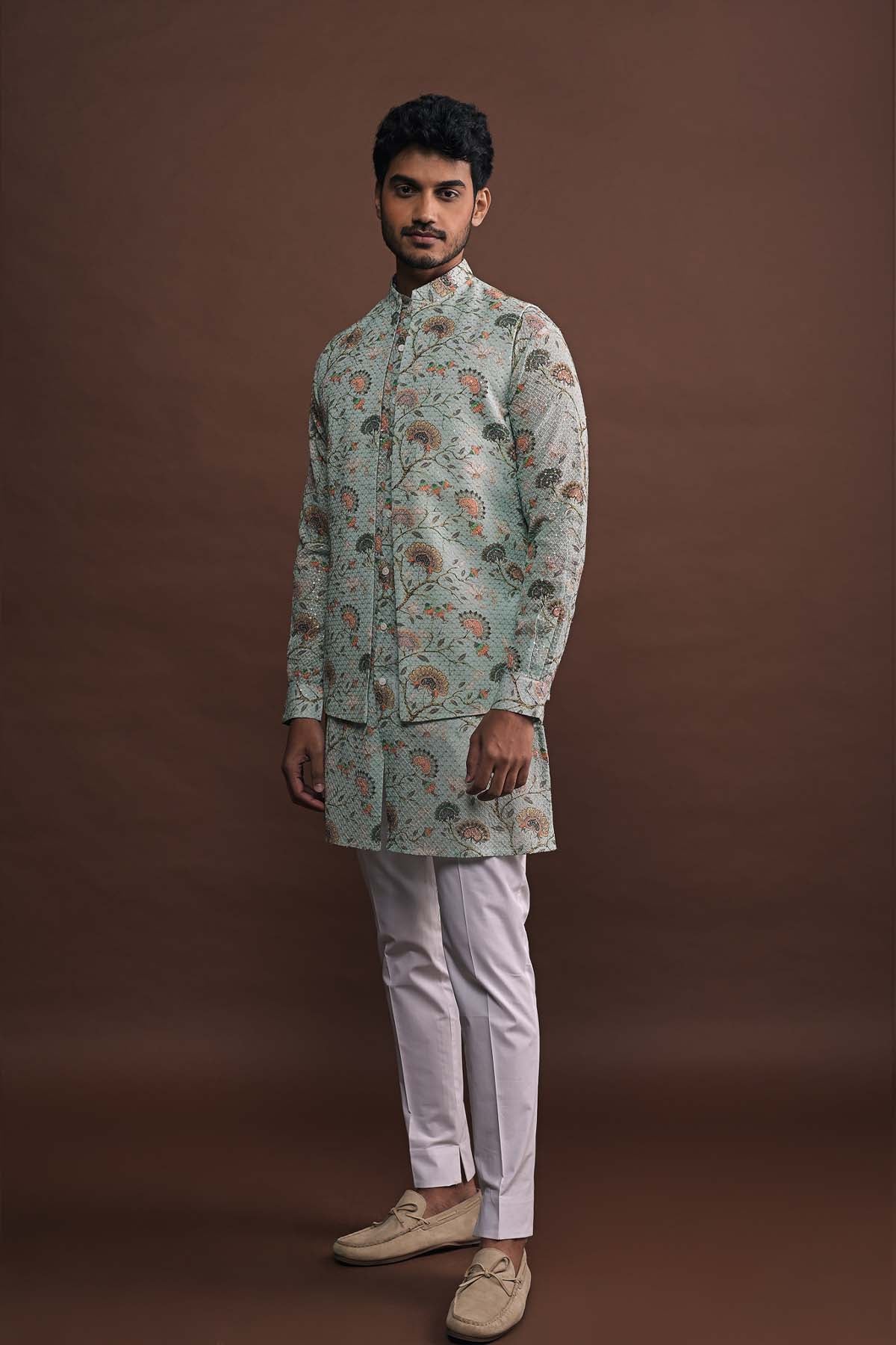 Project Bandi Mist Open Bandi With Matching Kurta And White Pajama Set indian designer wear online shopping melange singapore 