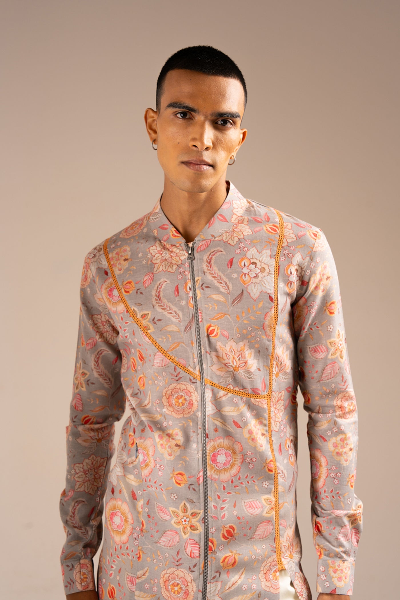 Project Bandi Stone Versailles Cotton Linen Zipper Kurta Pajama Set indian designer wear online shopping melange singapore