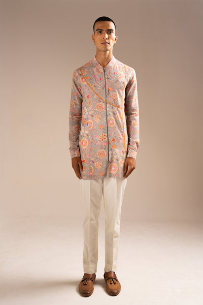 Project Bandi Stone Versailles Cotton Linen Zipper Kurta Pajama Set indian designer wear online shopping melange singapore