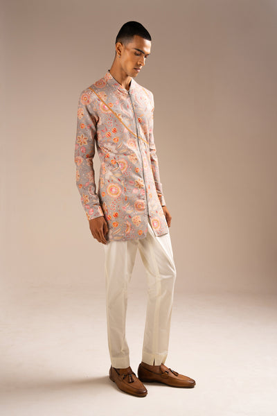 Project Bandi Stone Versailles Cotton Linen Zipper Kurta Pajama Set indian designer wear online shopping melange singapore